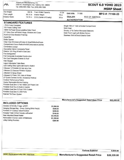 2023 Scout Olympic MSRP Sheet