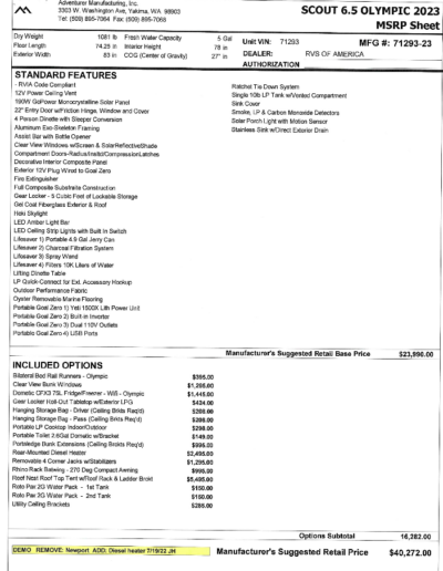 2023 Scout Olympic MSRP Sheet
