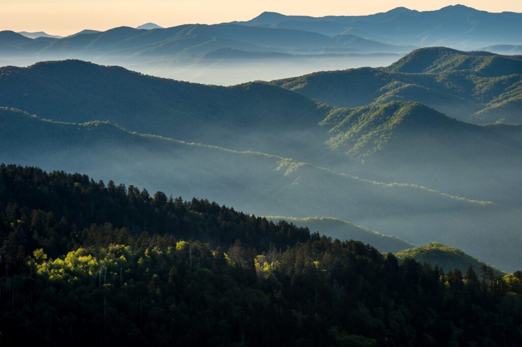 Breathtaking View Of Great Smoky Mountains National Park In Tennessee At Sunset