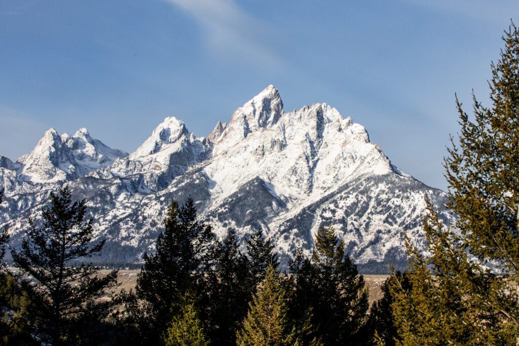 Snow Covered Teton Mountain Range In Grand Teton National Park, Wyoming, Usa