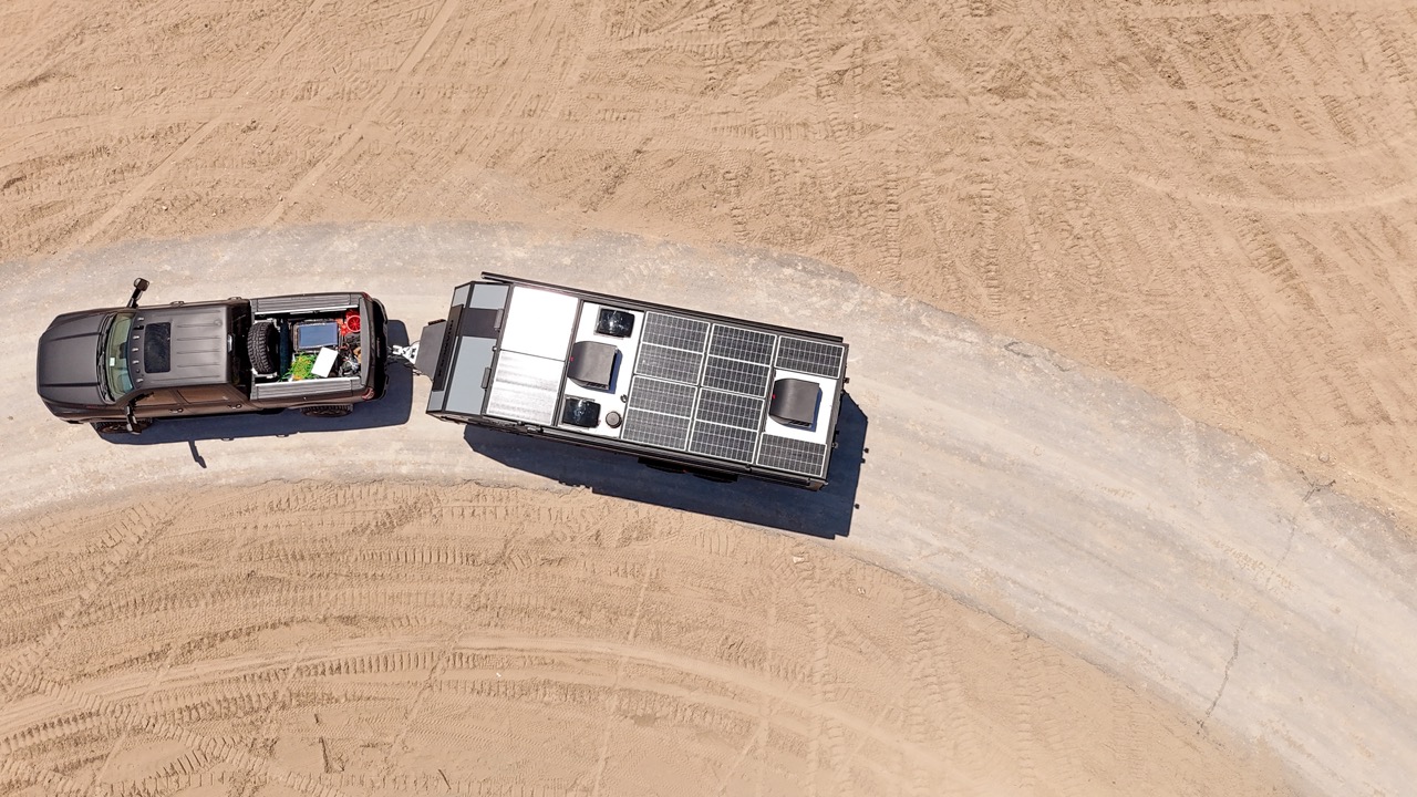 Aerial view of Roamer X Being Towed